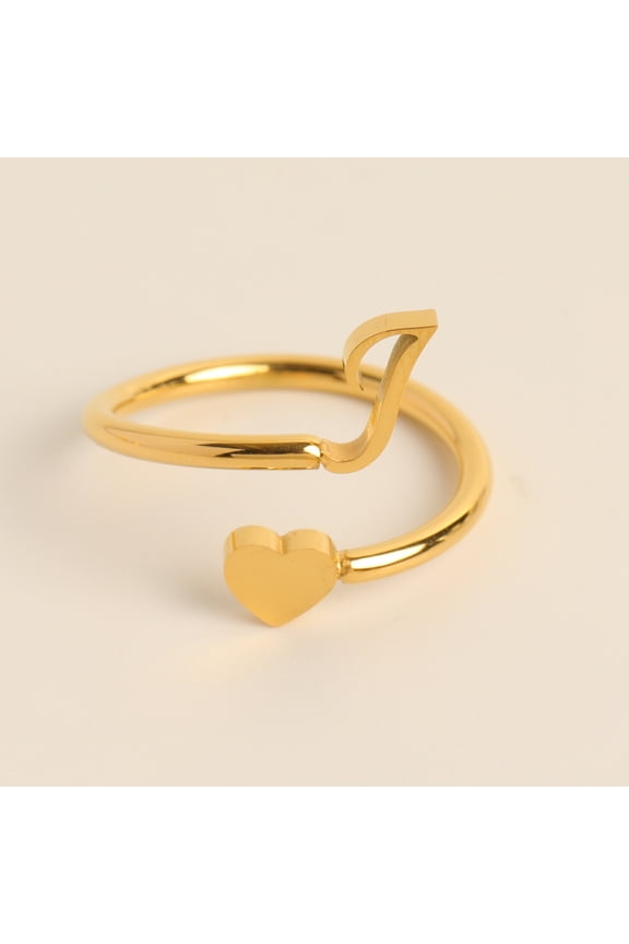 To My Granddaughter Initial Heart Ring 26 Letter Heart Jewelry for Loved Everyday Wear, Yellow