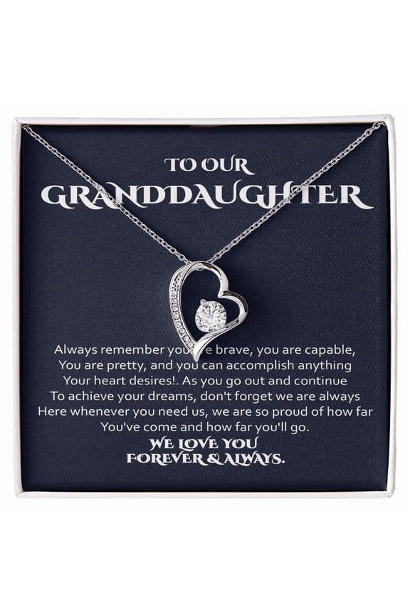 To My Granddaughter Necklace Gift from Grandma and Grandpa Birthday or Graduation Jewelry, White Forever Love Necklace