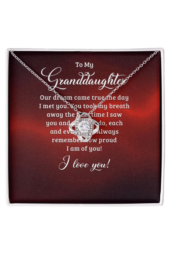 To My Granddaughter Our Dream Came True Infinity Knot Necklace Message Card