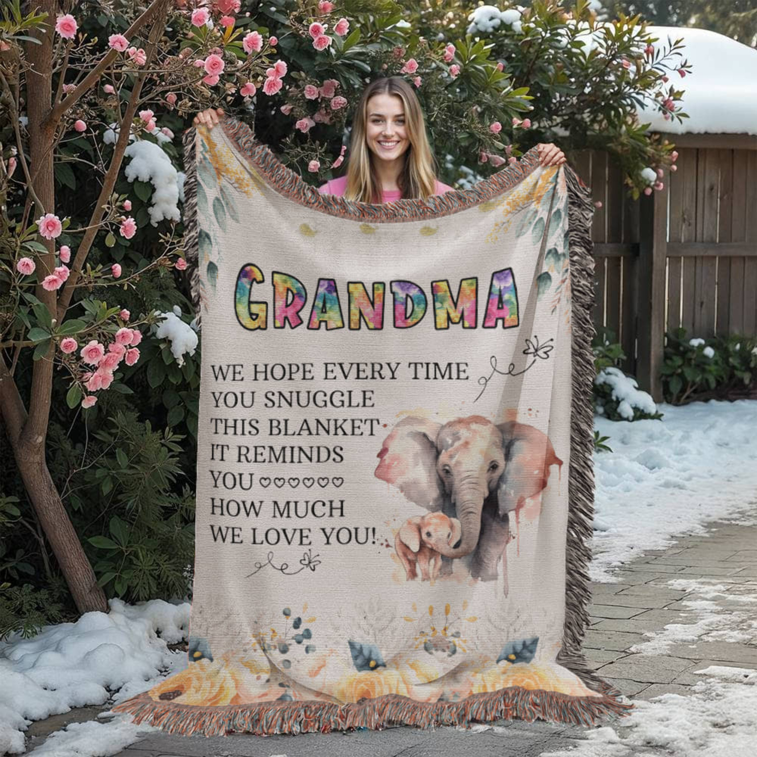 To My Granddaughter I Love You Grandma Elephant Fleece Blanket