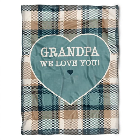To My Grandpa We Love You Checkerboard Pattern Fleece Blanket Grandparents Gift, 60x80in Fleece Blanket