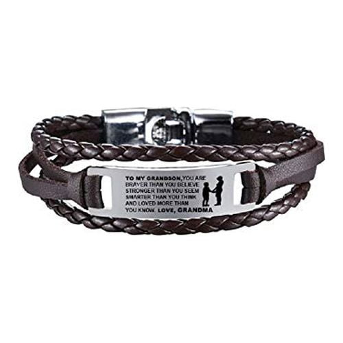 To My Grandson Bracelets, Stainless Steel Leather Inspirational ...