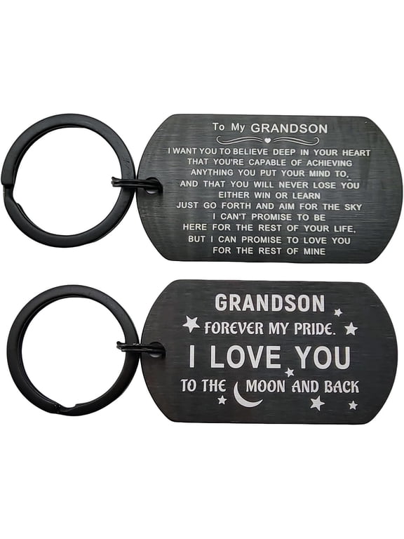 To My Grandson Gifts Engraved Metal Grandson Keychain Birthday Graduation Gifts for Grandsons from Grandma Grandpa