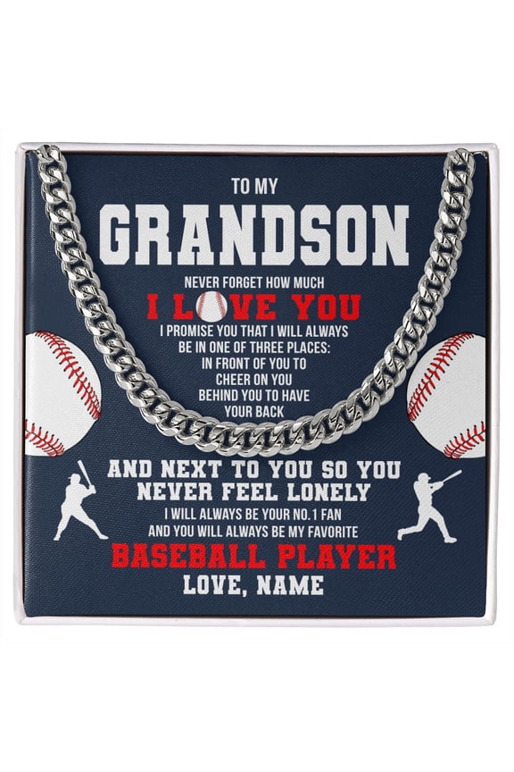 To My Grandson Necklace Baseball Love, Gold Cuban Link Necklace