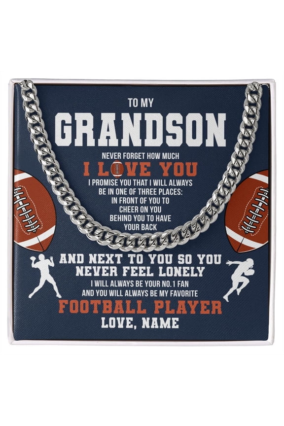 To My Grandson Necklace Never Forget I Love You Football, Gold Cuban Link Necklace
