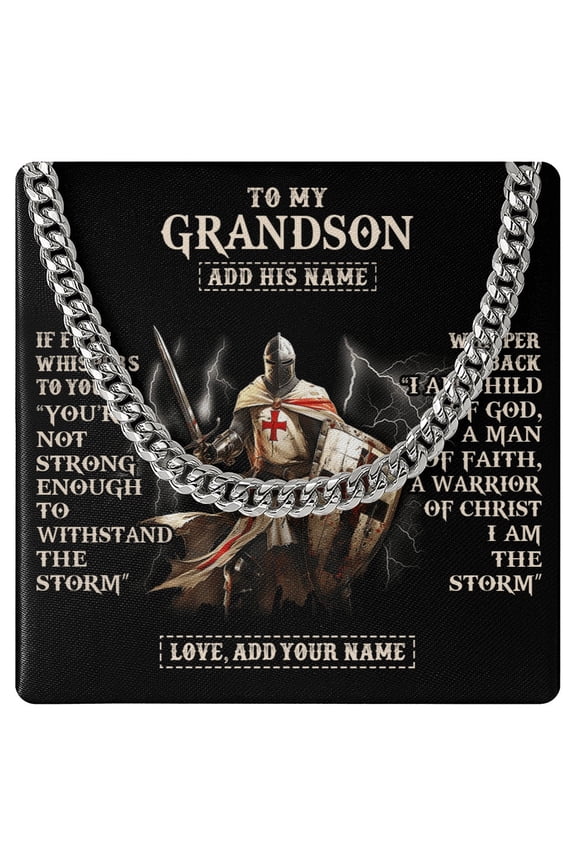 To My Grandson Necklace Warrior Strength, Gold Cuban Link Necklace