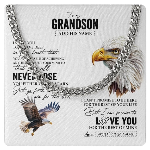 To My Grandson Necklace You Will Never Lose Eagle, Gold Cuban Link Necklace