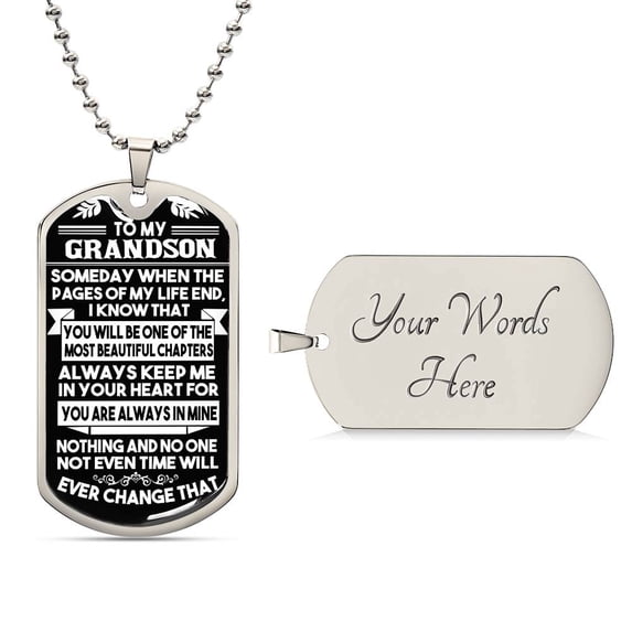 To My Grandson - Tag Necklace - Graphic Military Dog Tag Necklace (Optional Personalized Engraving)