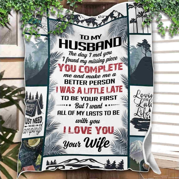 To My Husband Camping Couple I Love You Blanket Husband From Wife Birthday Gift Home Decor Bedding Couch, 30x40in Fleece Blanket