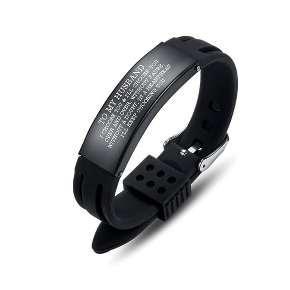 To My Husband Gift: Love Quote Bracelet – 'I choose you & I'll choose you over and over...' - Gift from Wife for Anniversary, Birthday, Valentine.(Black)