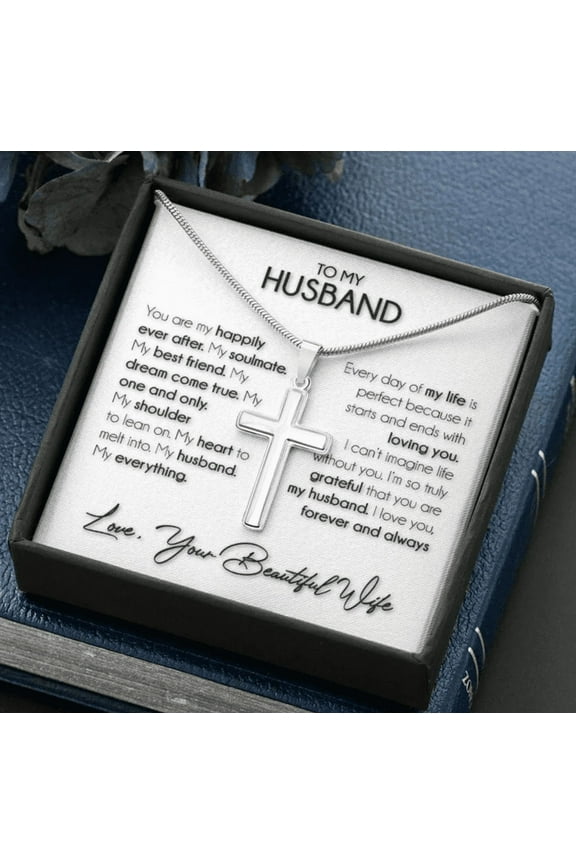 To My Husband Necklace Cross - Wedding Gift From Wife For Husband, Cross Necklace For Husband From wife