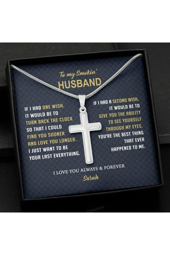 To My Husband Personalized Cross Necklace, Valentine Gift For Him