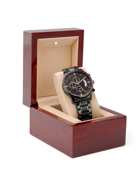 To My King - I Love You Engraved Black Chronograph Watch For Boyfriend or Husband