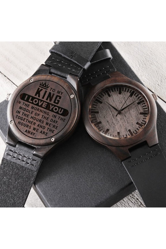 To My King I Love You, Gift from Wife Engraved Wooden Watch
