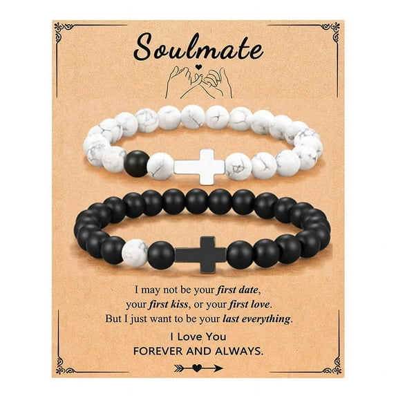 To My Love Couple Matching Cross Bracelet, Wedding Anniversary Christmas Birthday Valentine's Day Gift for Him Her