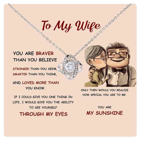 To My Love Necklace, Wife From Husband Wedding Anniversary Birthday Wife, I Love You Jewelry With Message Card & Box #1462, White Love Knot Necklace