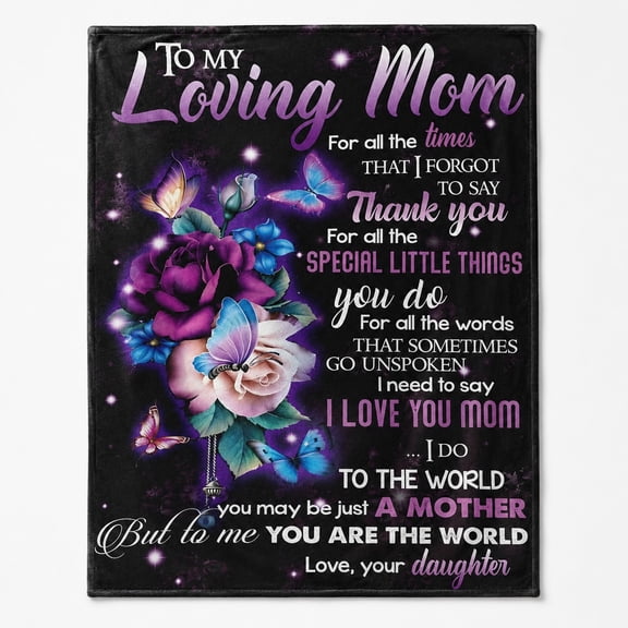 To My Loving Mom Floral Fleece Throw Blanket, Soft 280 Gsm Polyester, Sentimental Gift for Mom
