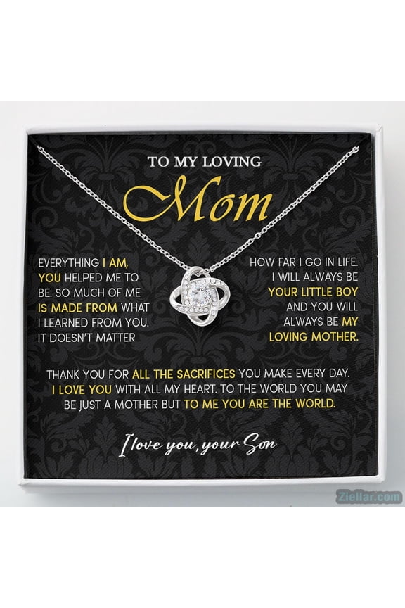 To My Loving Mom Loving Mom From Son Necklace, A Meaningful Necklace Perfect For Anniversaries, Birthdays, Valentine V7379, Gold Love Knot Necklace