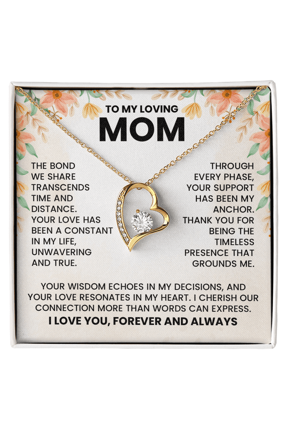 To My Loving Mom Necklace, Christmas Gift for Mom, Mothers Day Gift Ideas for Mom Title: 18k Yellow Gold Finish, Box Choice: Standard Box