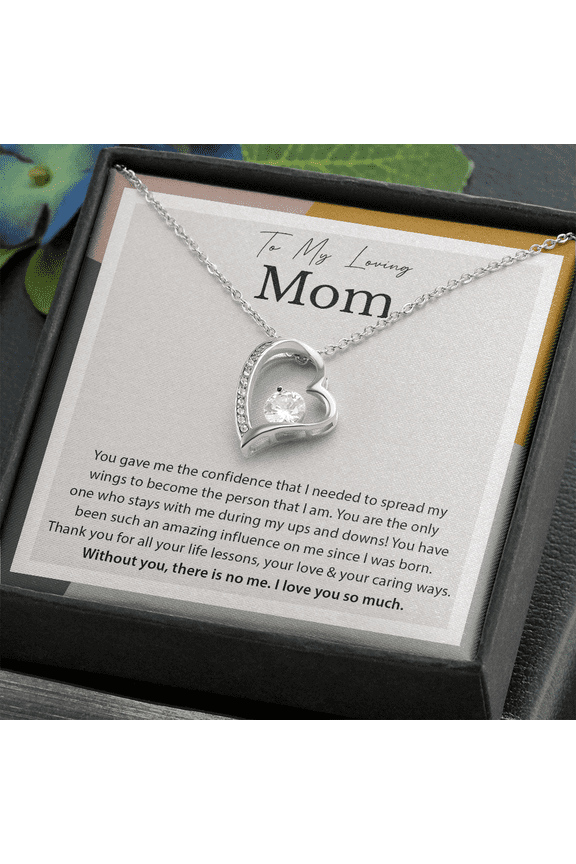 To My Loving Mom Spread My Wings Forever Love Necklace Heart Jewelry Gift, White Forever Love Necklace