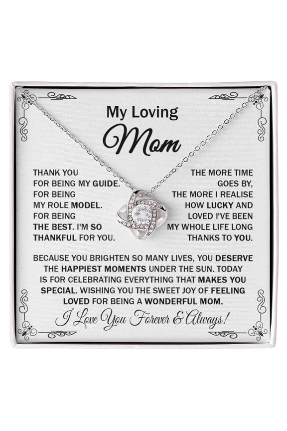 To My Loving Mom - Thank You For Being My Guide - Love Knot Necklace Message Card Gift For Mom Mother's Day Birthday From Daughter Son