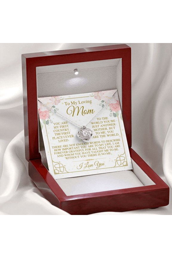 To My Loving Mom, To Me You Are The World, Mother's Day Love Knot Necklace, Gold Love Knot Necklace
