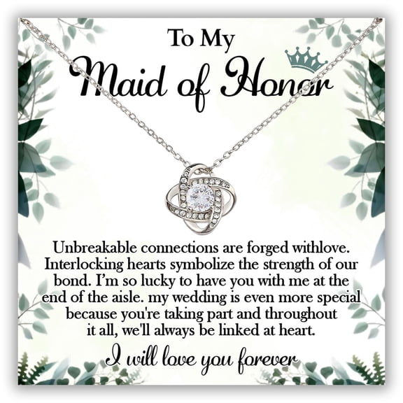 To My Maid Of Honor Necklace, Bridesmaid From Bride #812, White Love Knot Necklace