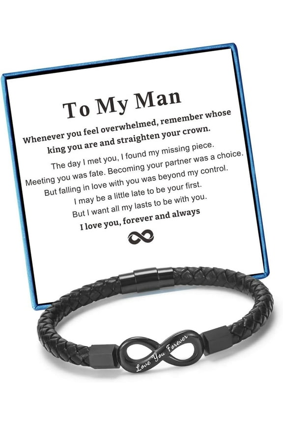To My Man Bracelet for Boyfriend Husband Mens Infinity Leather Bracelets Valentine Birthday Fathers Day Christmas Gifts for Him