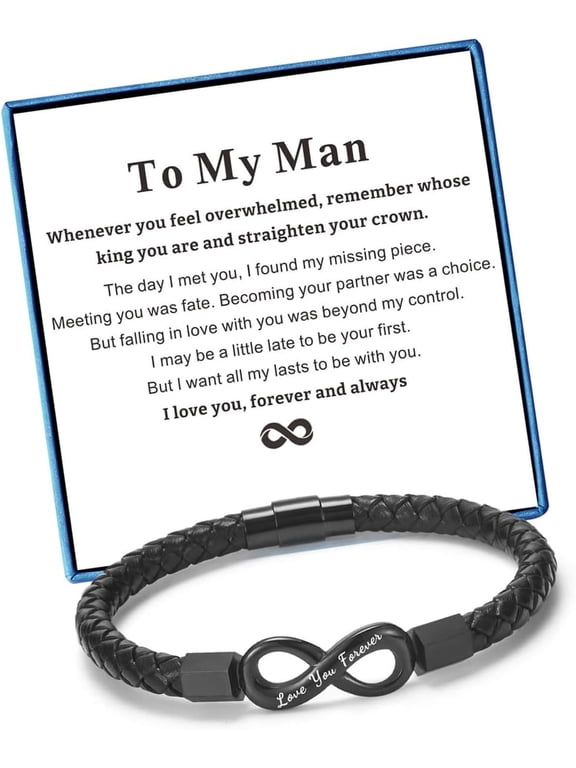 To My Man Bracelet for Boyfriend Husband Mens Infinity Leather Bracelets Valentine Birthday Fathers Day Christmas Gifts for Him