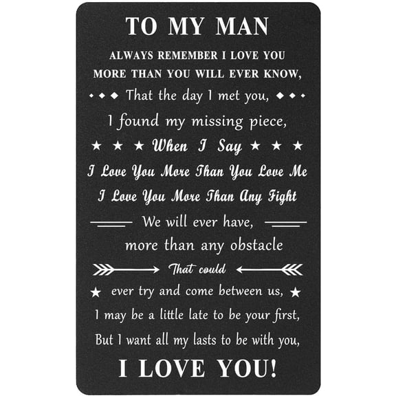 To My Man Card, I Love You Gifts for Him Husband Boyfriend Christmas Father Day Birthday Anniversary, Metal Engraved