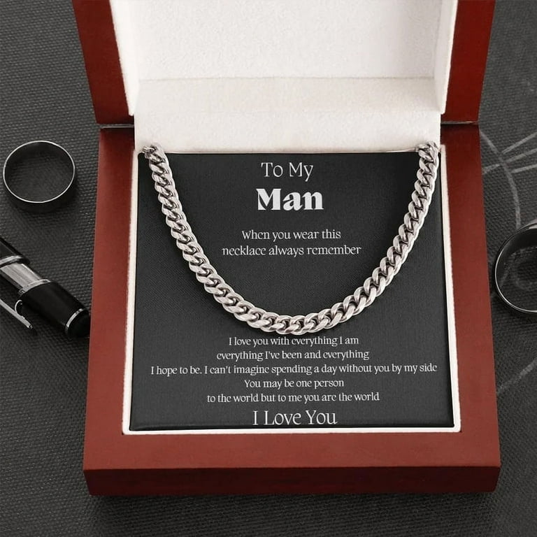 To My Man Cuban Link Chain, Cuban Link Necklace with Message Card