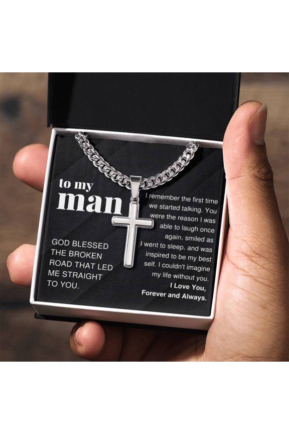 To My Man Gift, You Were the Reason, Cross Pendant Cuban Chain Men Necklace