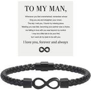 To My Man, Infinity Leather Bracelet Husband Gifts from Wife I Love You Forever and Always Bracelet Boyfriend Anniversary Birthday Christmas Fathers Gifts for Men