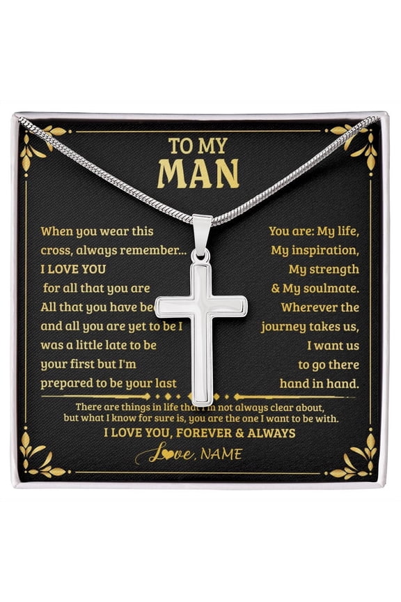 To My Man Necklace When You Wear This Cross Boyfriend Husband For Him Groom Birthday Anniversary Day Christmas Customized Gift Box Message Card