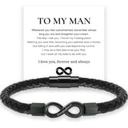 AWAREISN To My Man, Personalized Infinity Stainless Steel Braided Leather Bracelet for Men, To My Husband Bracelet from Wife, Men's Braided Cuff Bracelet for Anniversary Birthday Christmas