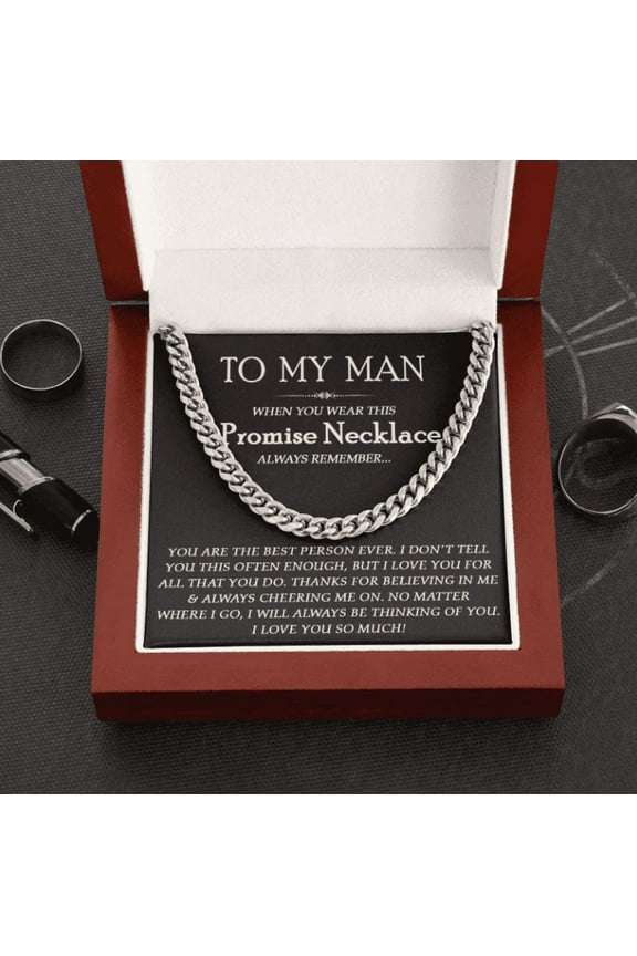 To My Man Promise Necklace, Silver Adult Necklace for Him, Romantic Jewelry for Boyfriend/Husband
