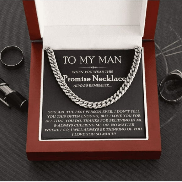 To My Man Promise Necklace, Silver Adult Necklace for Him, Romantic Jewelry for Boyfriend/Husband