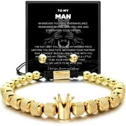 AWAREISN To My Man - Straighten Your Crown Bracelet Gift Set, Adjustable Stainless Steel Crown Bracelets, Boyfriend Anniversary Birthday Christmas Gifts for Men