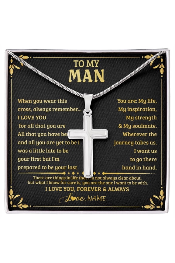 To My Man When You Wear This Cross Boyfriend Husband For Him Groom Birthday Anniversary Day Box Message Card, Multi Cross Necklace
