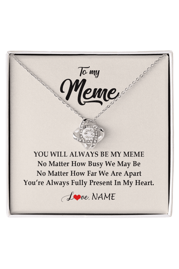 To My Meme Necklace Always In My Heart, Gold Love Knot Necklace
