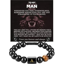 To My Men,Initials Bracelets for Men Letter Link Handmade Natural Black Onyx Tiger Eye Stone Beads Braided Rope Meaningful Bracelet for Boyfriend Husband Birthday Fathers Gifts