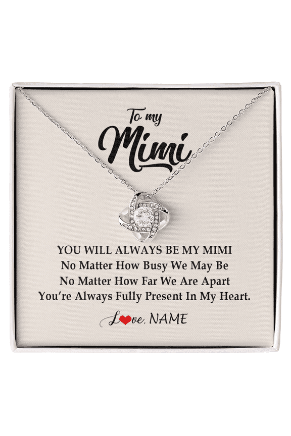 To My Mimi Necklace Always In My Heart, Gold Love Knot Necklace