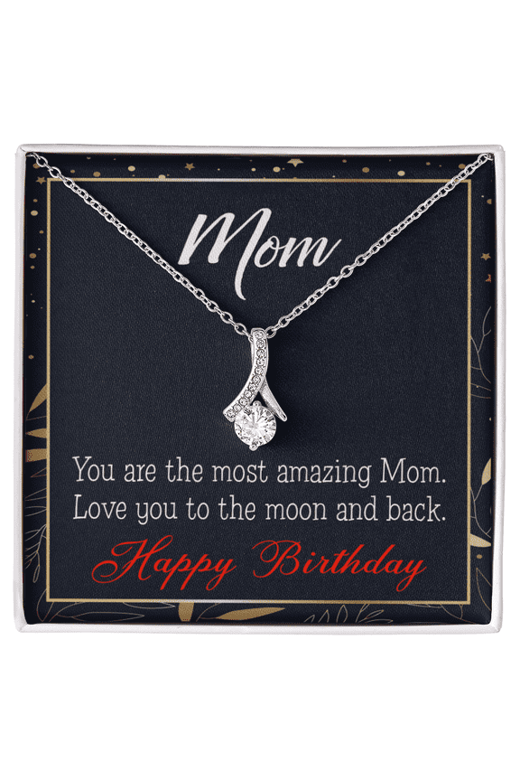 To My Mom Birthday Card To the Moon and Back Alluring Ribbon Necklace Message Card