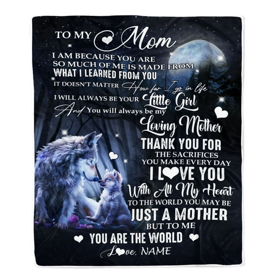 To My Mom From Daughter Blanket Wolf I Am Because You Are Mom Birthday Mothers Day Fleece Blanket, 30x40in Fleece Blanket