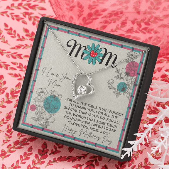 To My Mom I Love You Forever Love Necklace Heart Jewelry Gift, White Forever Love Necklace