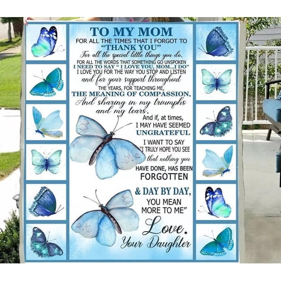 To My Mom Thank You For All The Special Little Things You Do, Beautiful Bue Butterflies Fleece Blanket, 30x40in Fleece Blanket