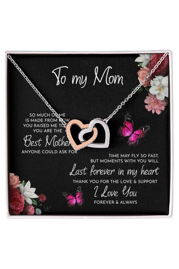 To My Mom Time May Fly Interlocking Hearts Necklace, Multi Interlocking Heart Necklace