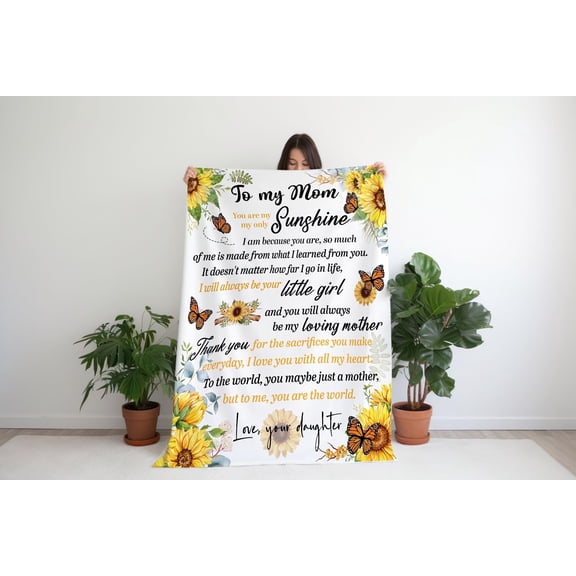 Gift for Mom You Are My Sunshine Blanket for Mother's Day, Flannel Throw Blankets Anniversary Birthday Gift from Daughter 50x60 inch