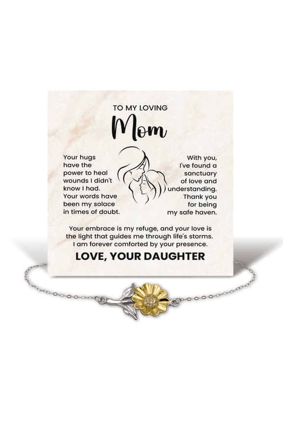 To My Mom from Daughter Bracelet, Personalized Gift for Mom - Sterling Silver Sunflower