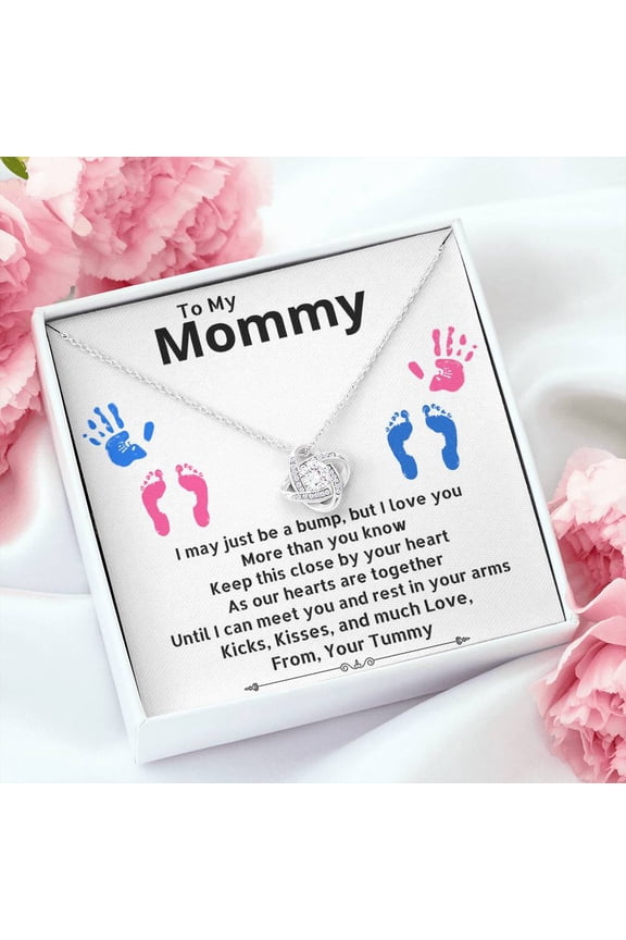 To My Mommy, Beautiful Necklace, Message Card and Box, White Love Knot Necklace